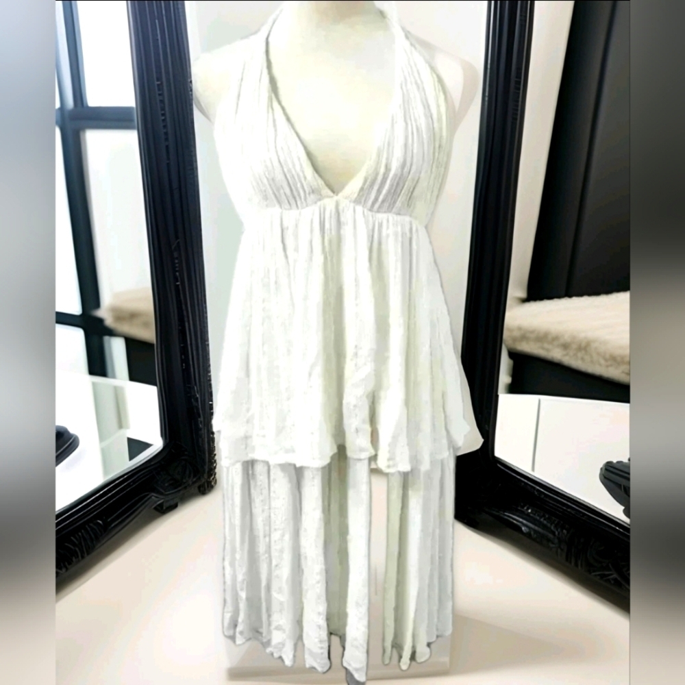 715h The PQ Kristine White Gold Halter Midi Dress